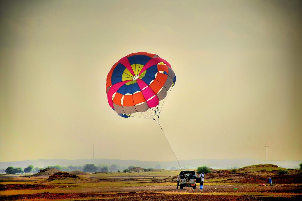 parasailing, desert, field